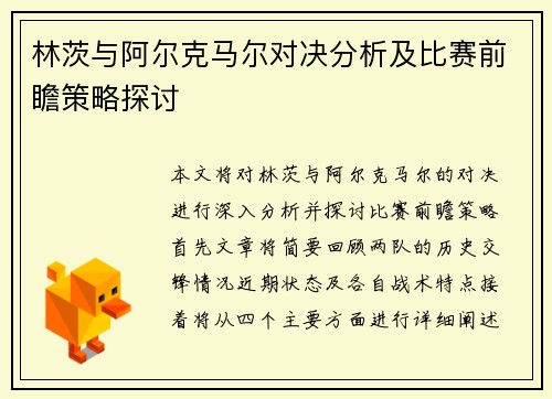 林茨与阿尔克马尔对决分析及比赛前瞻策略探讨